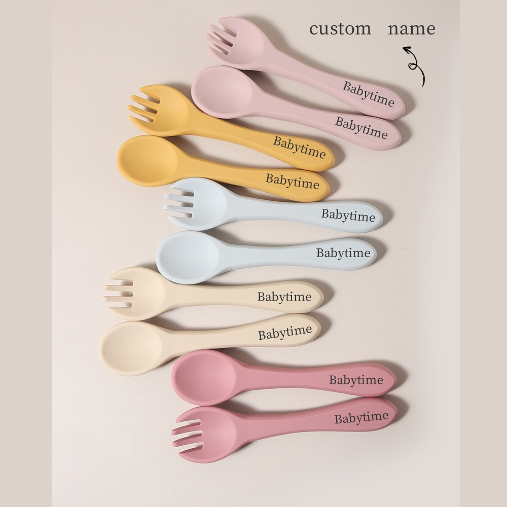 Baby Food Utensils - Cucchiaio e Forchetta in Silicone Personalizzabili,